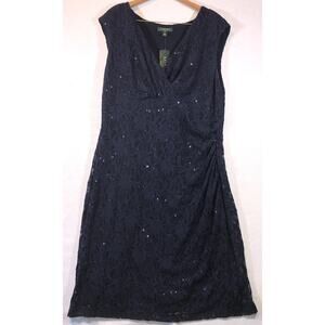 Lauren Ralph Lauren Dress Lace Sequin Ruched Lined Blue Size 20W
